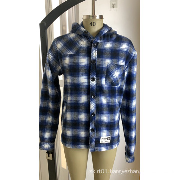 10% Wool 90% Polyester Flannel Hoody Shirt